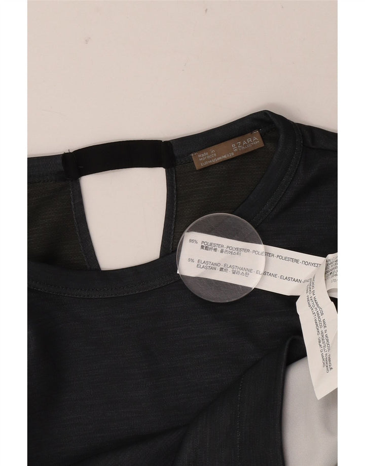 Zara Γυναικείο T-Shirt T-Shirt Top UK 14 Medium Grey Polyester