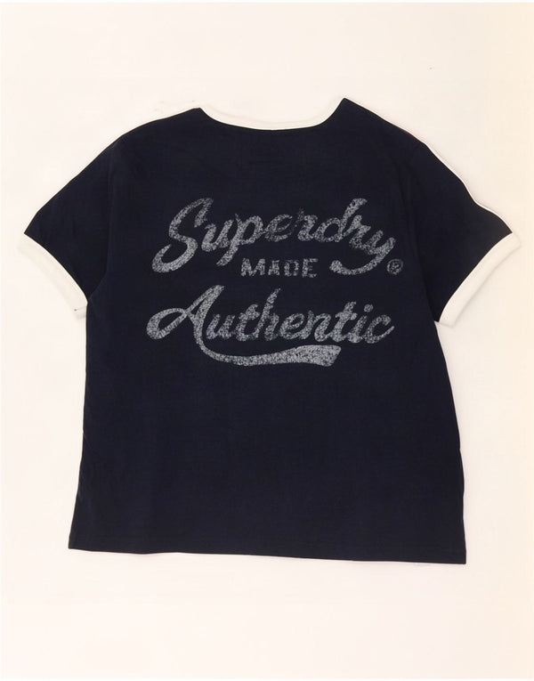 Γυναικείο γραφικό μπλουζάκι Superdry Crop Top UK 8 Small Navy Blue Colourblock