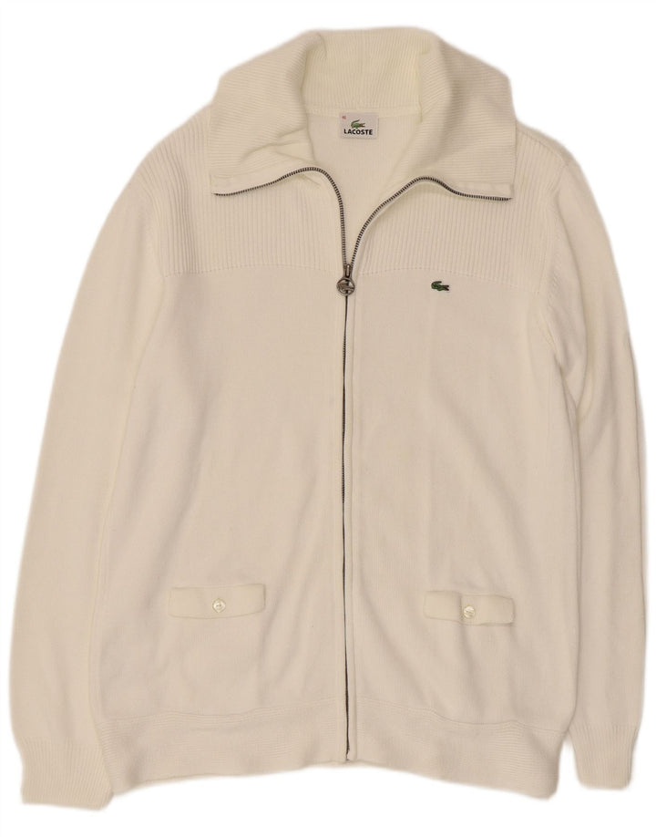 Γυναικείο πουλόβερ ζακέτα LACOSTE Μέγεθος 46 XL Λευκό βαμβακερό