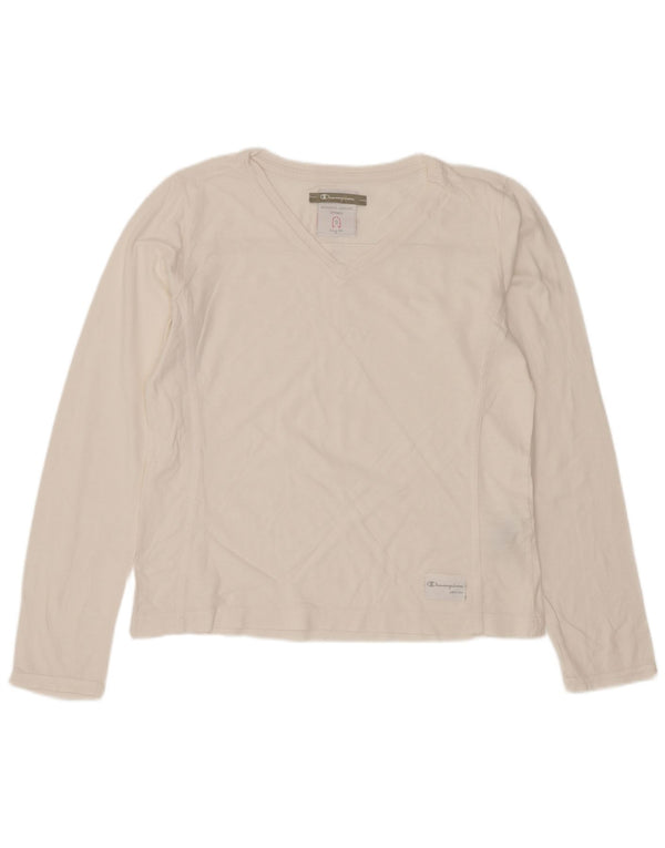 Champion Womens Top μακρυμάνικο UK 10 Small Off White Βαμβακερό