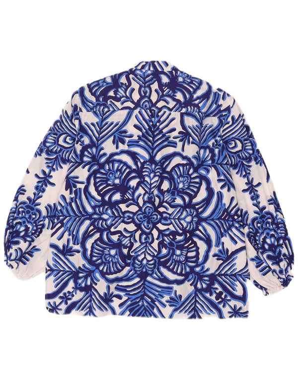 Γυναικεία μακρυμάνικη μπλούζα ZARA τοπ UK 16 Large Blue Floral Βαμβακερό