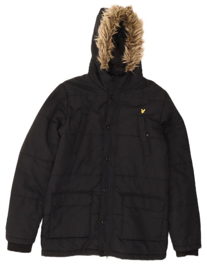 Μπουφάν Lyle & Scott Boys με κουκούλα με επένδυση 14-15 ετών μαύρο πολυαμίδιο
