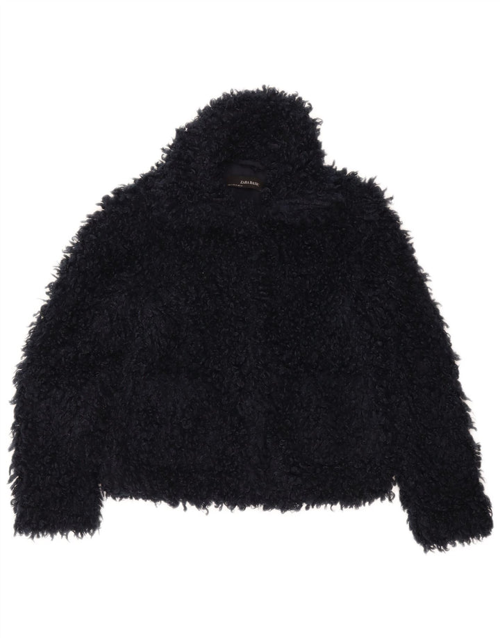 Zara Γυναικείο Μπουφάν από Faux Fur Oversized UK 6 XS Navy Blue Polyester