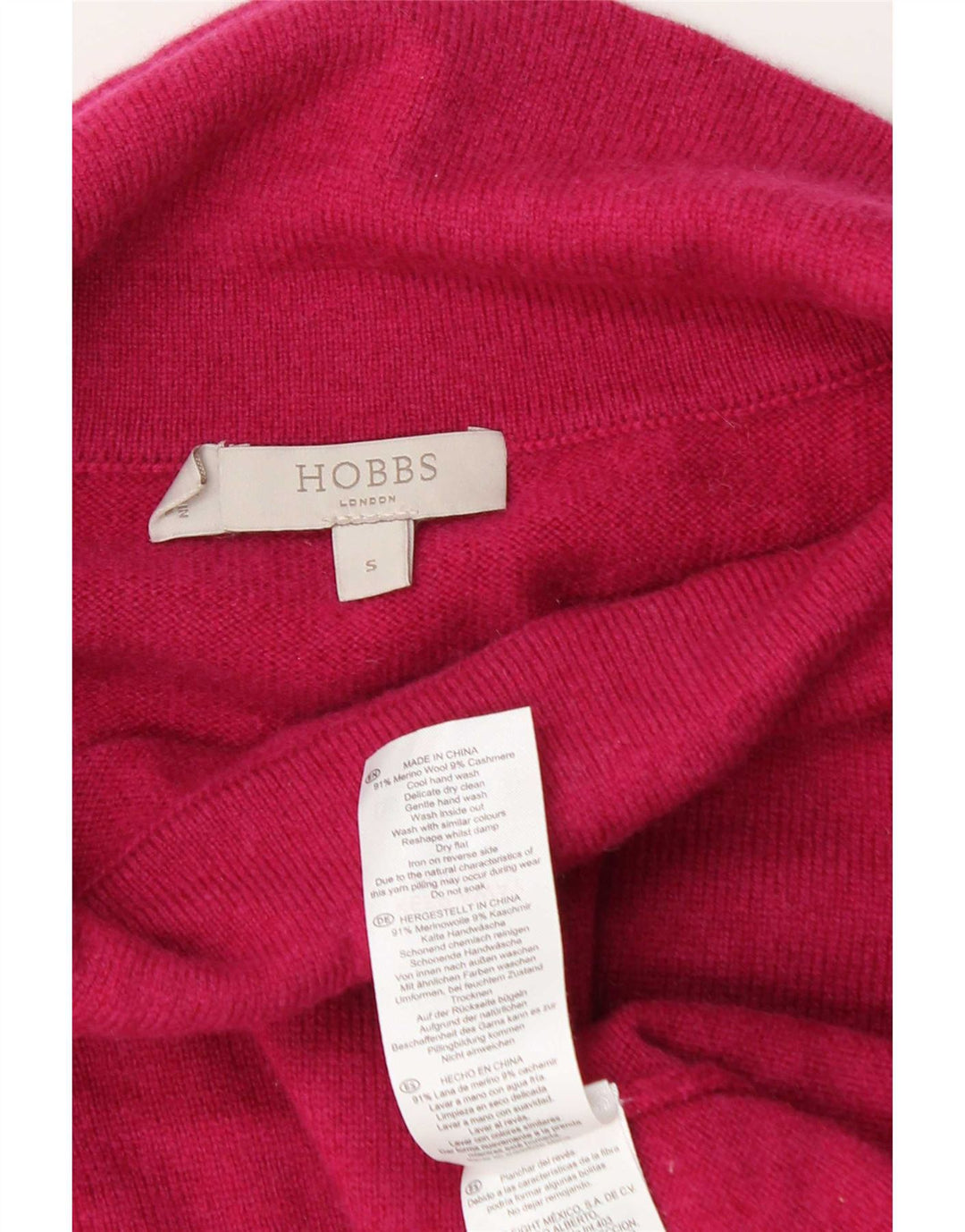 Hobbs Γυναικείο πουλόβερ με ρολό λαιμόκοψη UK 10 Small Pink Wool