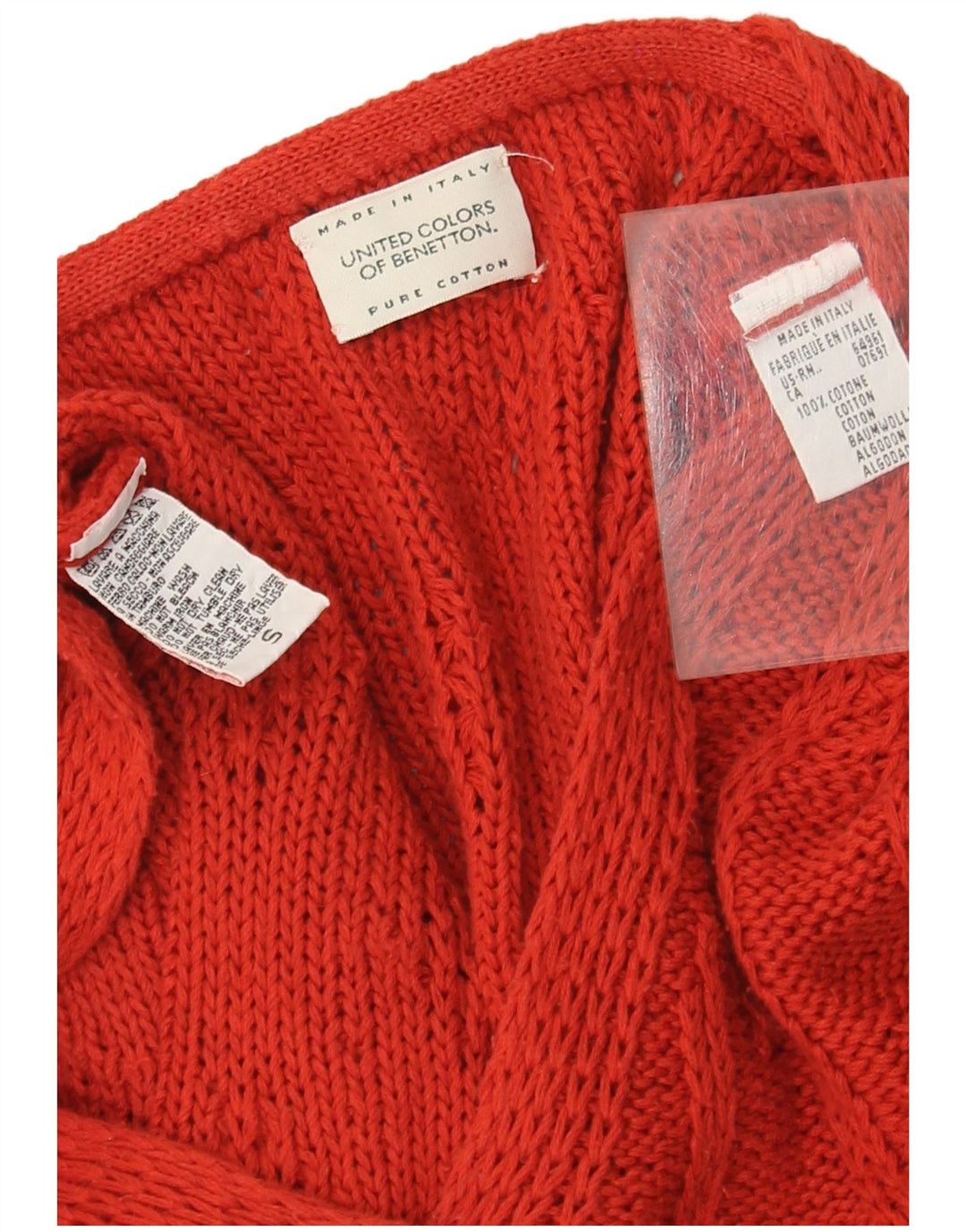 Γυναικείο πουλόβερ με ζακέτα Benetton UK 10 Small Red Cotton
