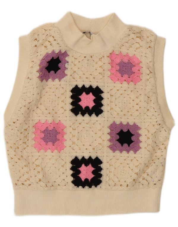 Zara Γυναικείο Γιλέκο Tank Top UK 12 Medium Off White γεωμετρικό ακρυλικό