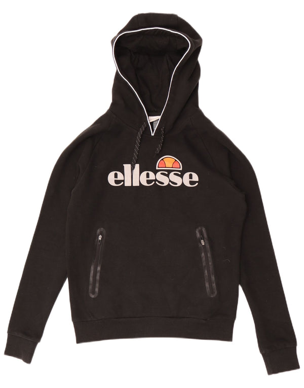 Ellesse Γυναικείο Γραφικό Hoodie Jumper UK 8 Small Black Cotton