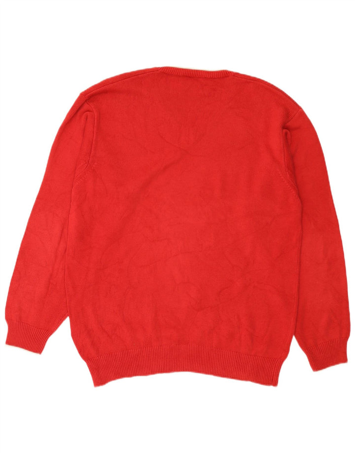 Ανδρικό πουλόβερ Fred Perry με V λαιμόκοψη, μεσαίο κόκκινο βαμβακερό
