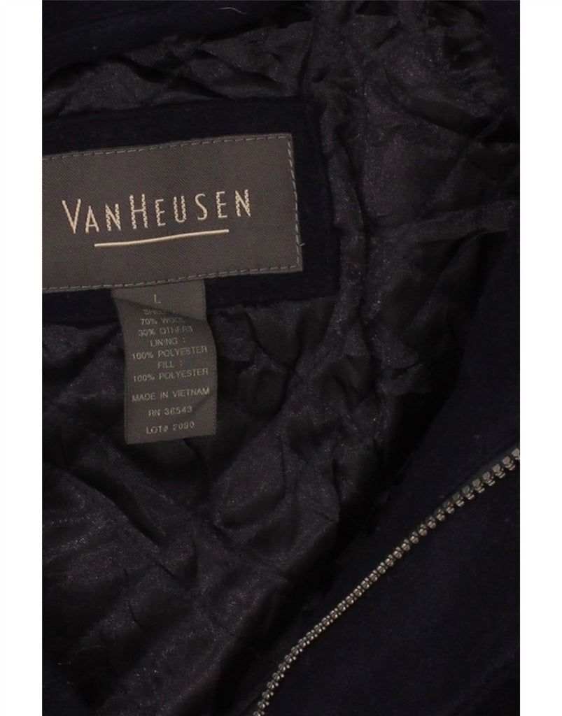 VAN HEUSEN Mens Hooded Duffle Coat UK 40 Large Navy Blue Wool Vintage Van Heusen and Second-Hand Van Heusen from Messina Hembry 
