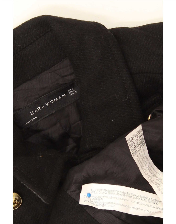 Zara Γυναικείο παλτό μπιζελιού UK 10 Small Black Wool