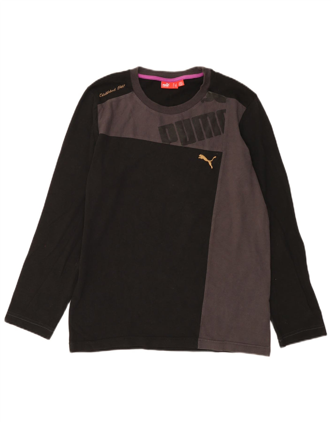 Ανδρικό γραφικό μπλουζάκι Puma, μακρυμάνικο, μικρό μαύρο χρώμα, βαμβακερό
