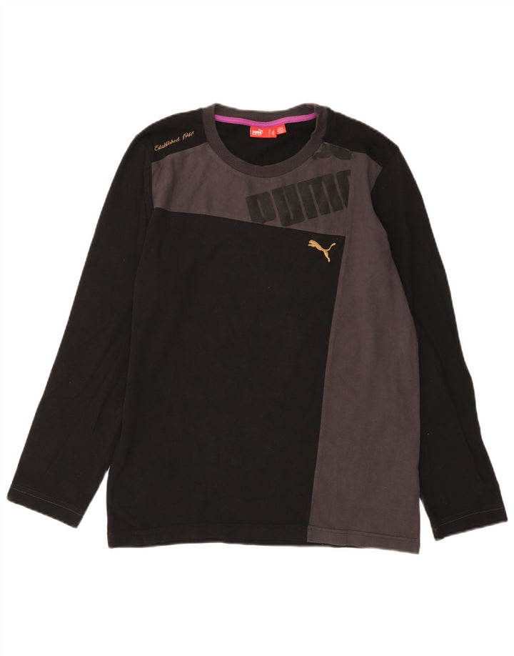 Ανδρικό γραφικό μπλουζάκι Puma, μακρυμάνικο, μικρό μαύρο χρώμα, βαμβακερό
