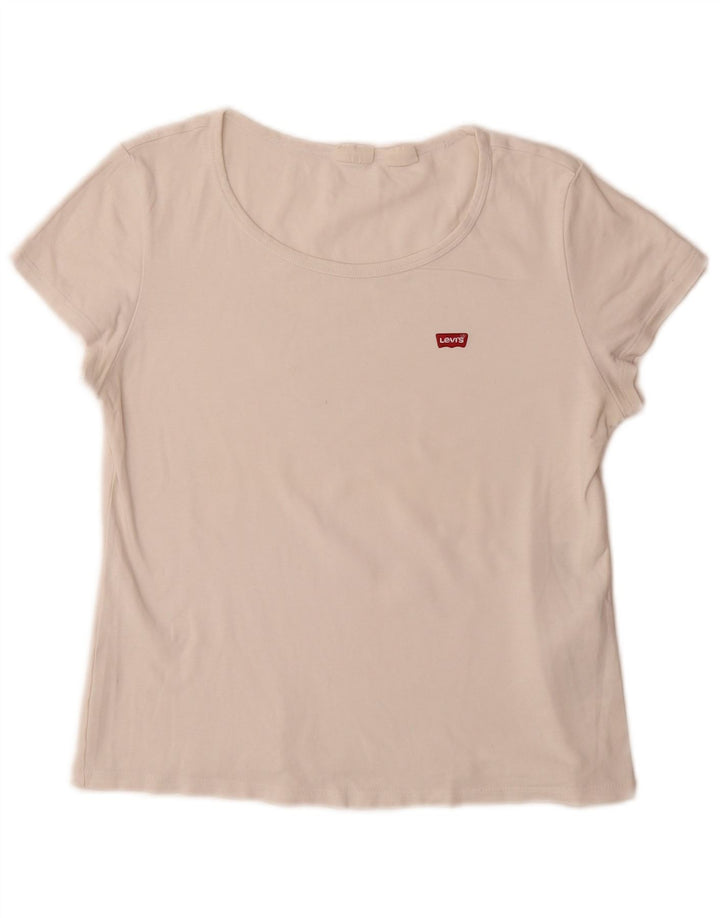 Γυναικείο T-Shirt Levi's Top UK 14 μεγάλο λευκό βαμβακερό