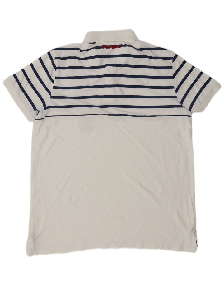 DESIGUAL Ανδρικό γραφικό μπλουζάκι πόλο 2XL Λευκό ριγέ