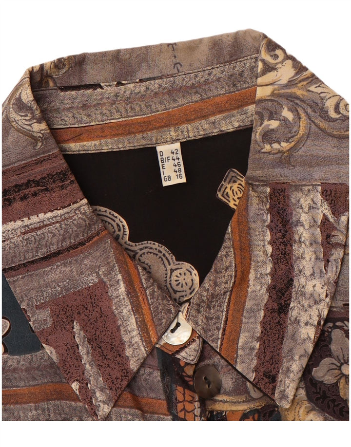 VINTAGE Womens Shirt UK 16 Large Brown Patchwork Cupro