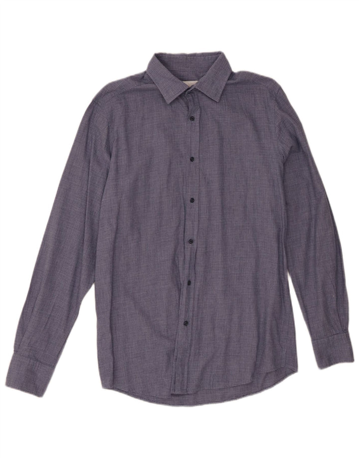 MASSIMO DUTTI Mens Shirt Medium Blue Houndstooth Cotton