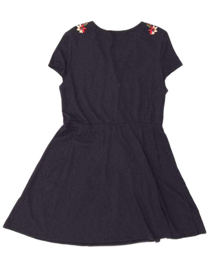 Zara Γυναικείο φόρεμα A-Line UK 12 Medium Navy Blue Floral Βαμβακερό