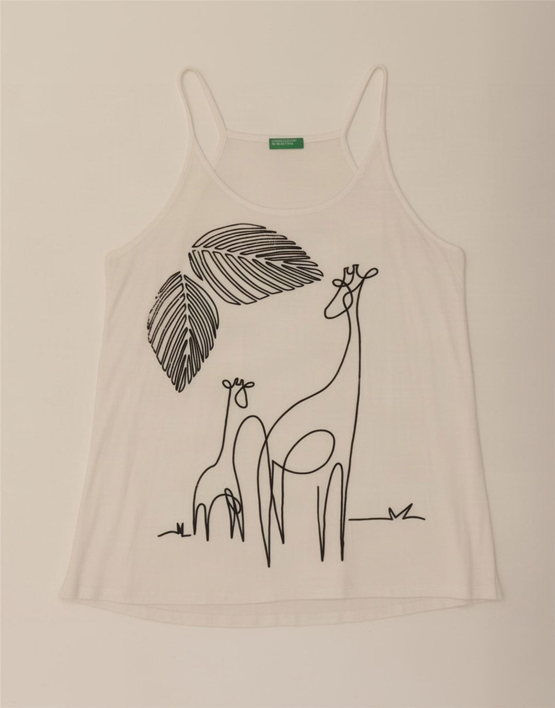 Benetton Γυναικεία γραφικά Cami Top UK 14 μεσαία λευκή βισκόζη
