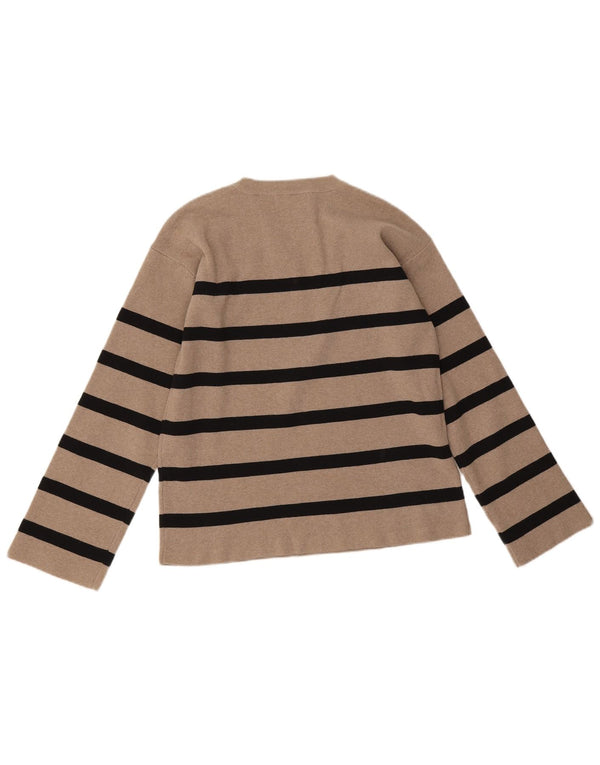 Marks & Spencer Γυναικείο πουλόβερ με λαιμόκοψη UK 12 Medium Beige ριγέ