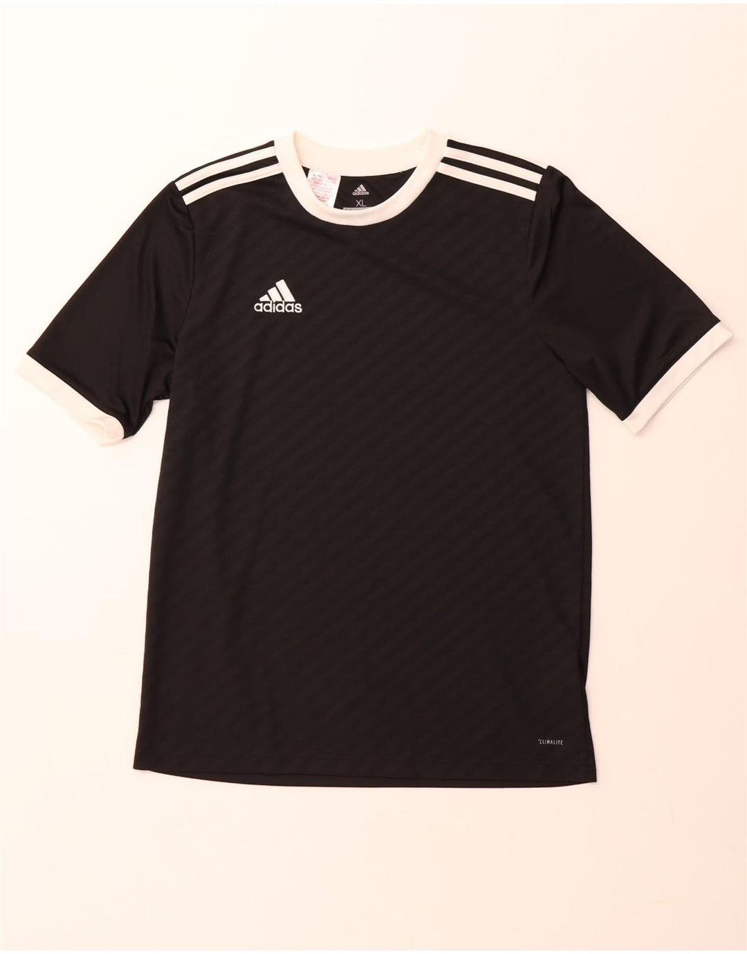ADIDAS Boys Climalite T-Shirt Top 15-16 Years XL Μαύρο ριγέ πολυεστέρα