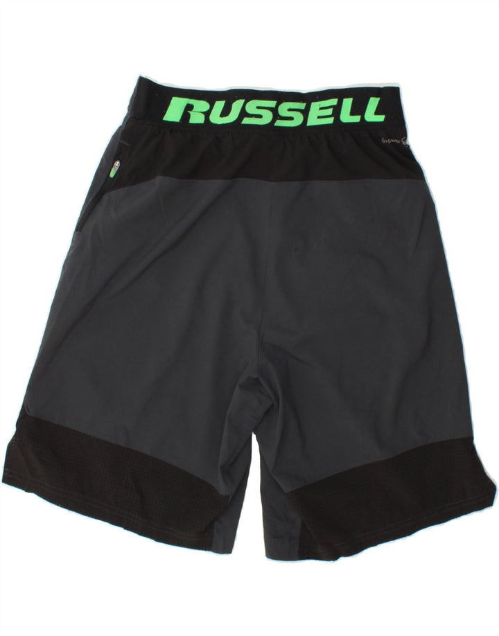 RUSSELL ATHLETIC Mens Graphic Sport Shorts Small  Grey Colourblock Vintage Russell Athletic and Second-Hand Russell Athletic from Messina Hembry 