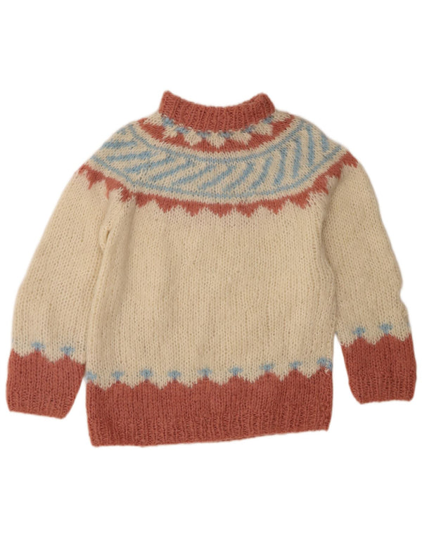 Vintage γυναικείο πουλόβερ με λαιμό χελώνα UK 14 Medium Beige Fair Isle