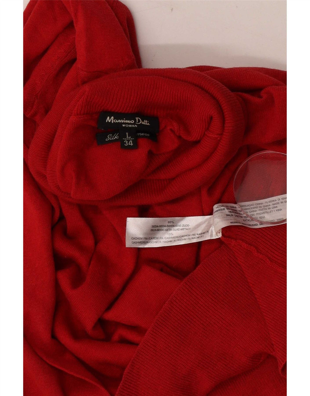 Massimo Dutti γυναικείο πουλόβερ με ρολό λαιμόκοψη UK 14 μεγάλο κόκκινο μεταξωτό