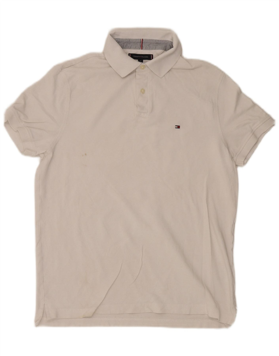 Tommy Hilfiger Ανδρικό πουκάμισο Polo με κανονική εφαρμογή, μεσαίο λευκό βαμβακερό