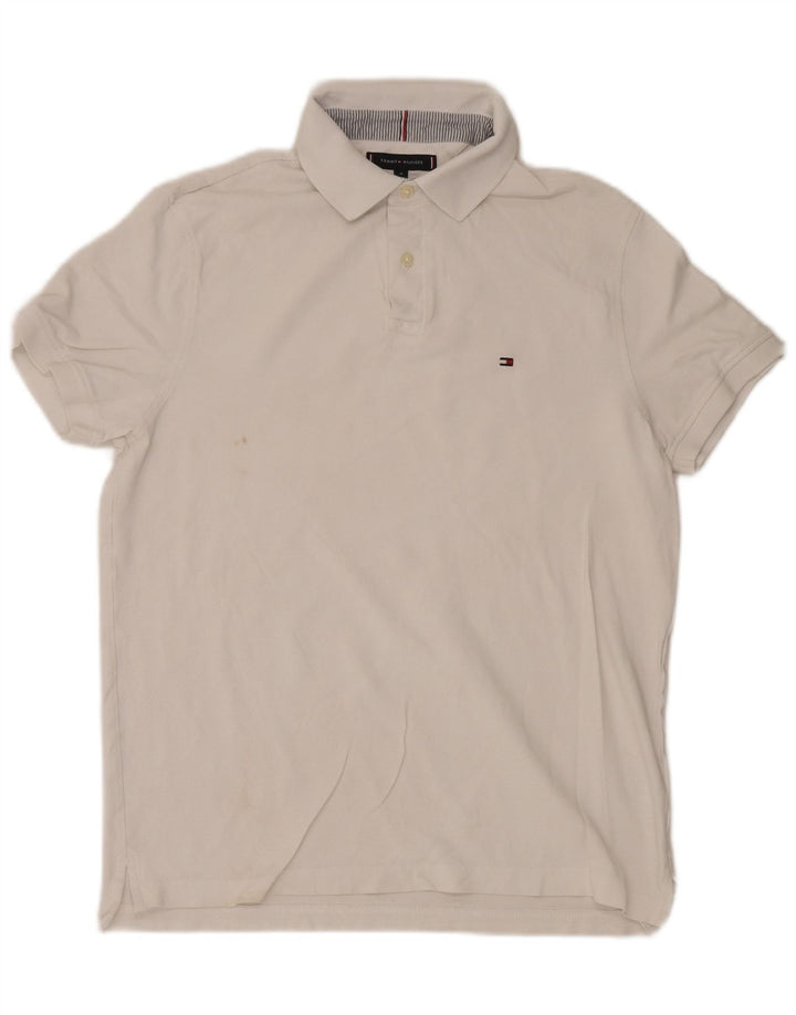 Tommy Hilfiger Ανδρικό πουκάμισο Polo με κανονική εφαρμογή, μεσαίο λευκό βαμβακερό