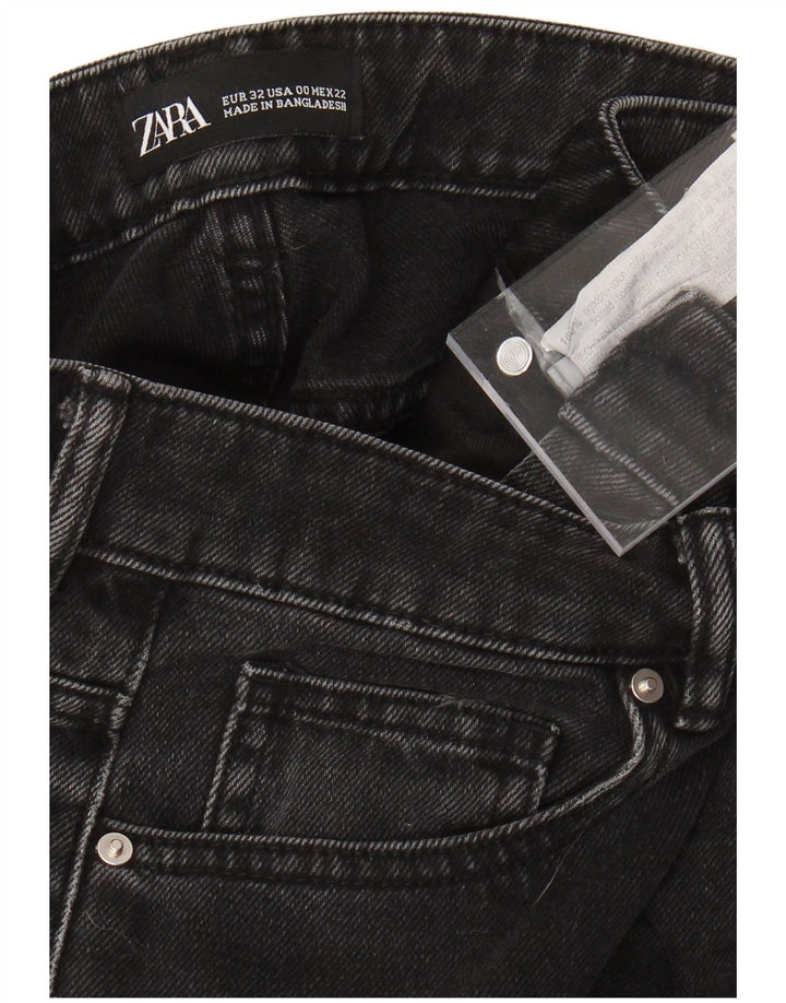 ZARA Γυναικείο ψηλό τζιν Crop φαρδύ πόδι W22 L25 μαύρο βαμβακερό