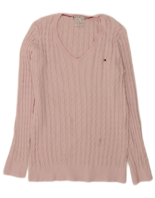 Tommy Hilfiger γυναικείο πουλόβερ με λαιμόκοψη με V λαιμόκοψη UK 14 μεγάλο ροζ βαμβακερό