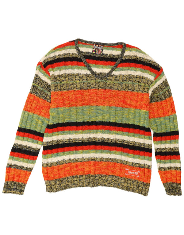 Foxhound Ανδρικό πουλόβερ με λαιμόκοψη με λαιμόκοψη XL πολύχρωμο βαμβακερό ριγέ