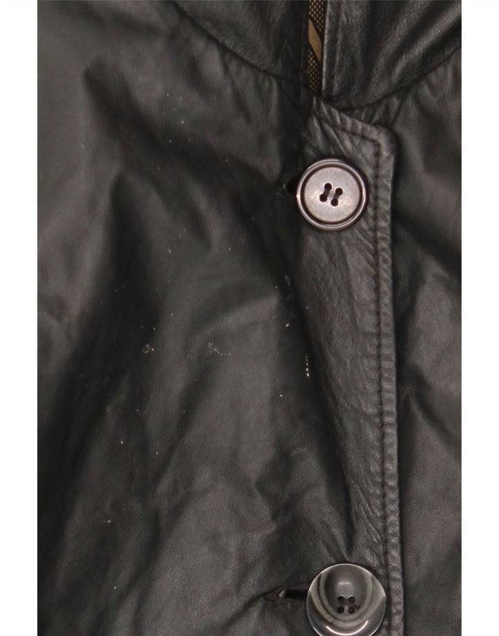 Vintage Γυναικείο Δερμάτινο Παλτό με Κουκούλα IT 44 Medium Black Leather