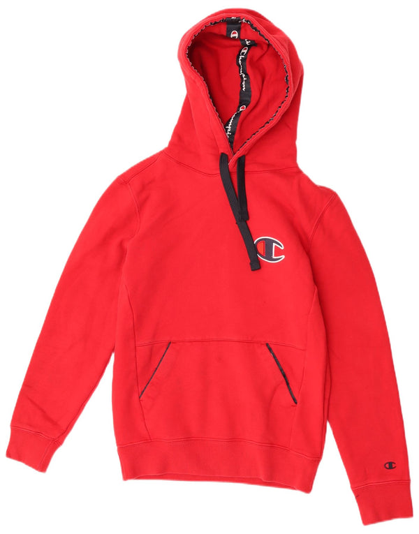 Champion Womens Graphic Hoodie Jumper UK 6 XS Red Cotton