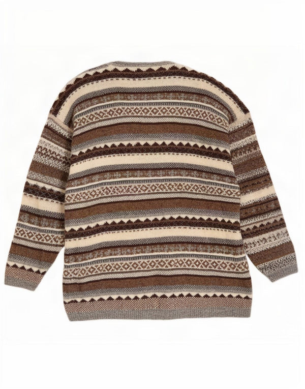Tulchan Γυναικείο πουλόβερ ζακέτα UK 14 Μεσαίο καφέ Fair Isle New Wool