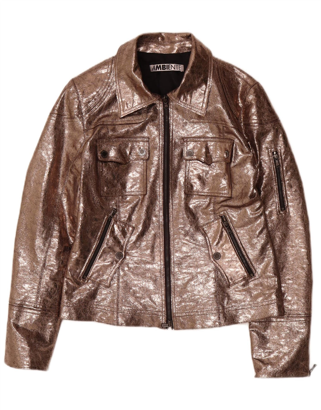 AMBIENTE Γυναικείο Βοηθητικό μπουφάν από συνθετικό δέρμα UK 14 μεγάλο καφέ πολυεστέρας