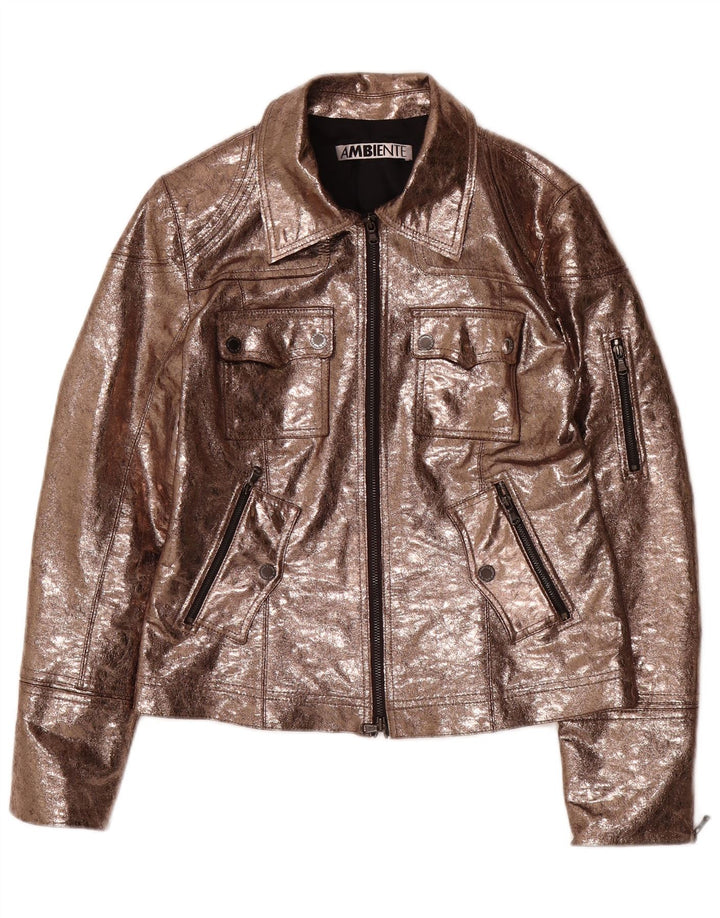 AMBIENTE Γυναικείο Βοηθητικό μπουφάν από συνθετικό δέρμα UK 14 μεγάλο καφέ πολυεστέρας