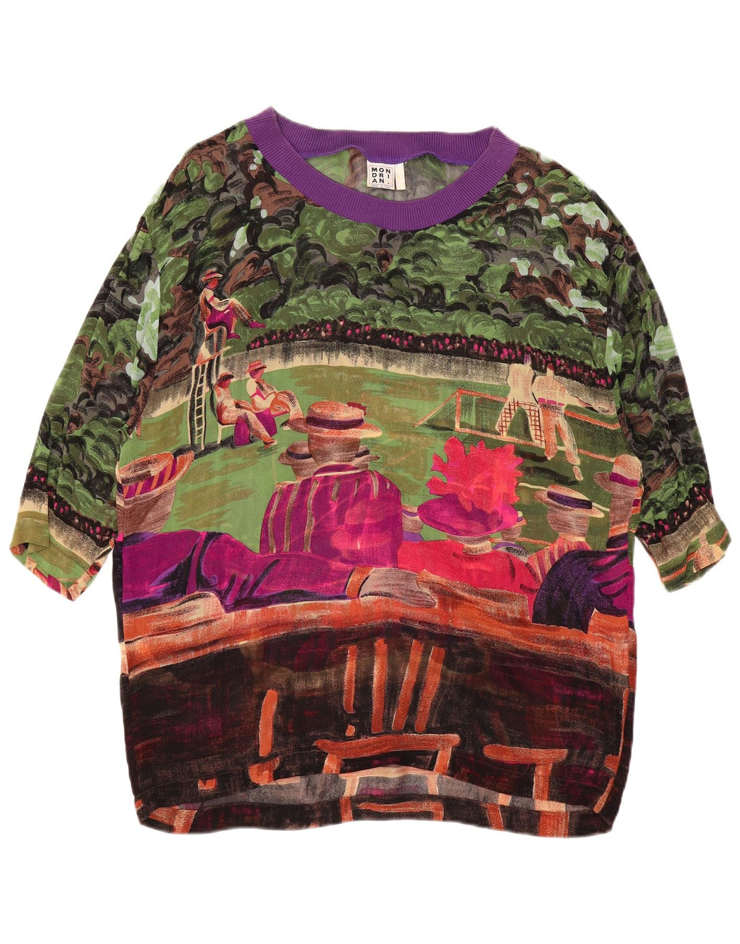 VINTAGE Γυναικεία Abstract Pattern Μπλούζα Top UK 14 Large πολύχρωμη