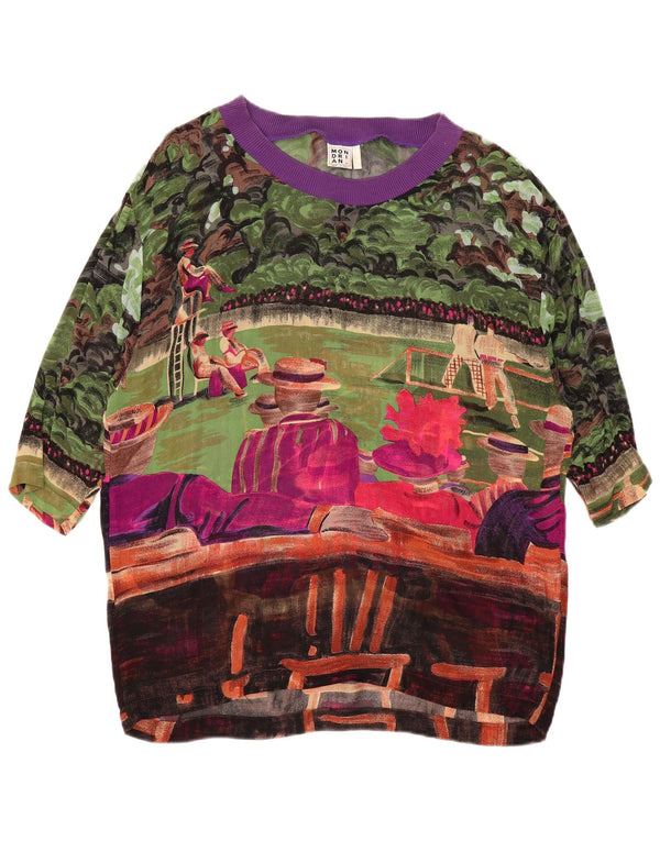 VINTAGE Γυναικεία Abstract Pattern Μπλούζα Top UK 14 Large πολύχρωμη