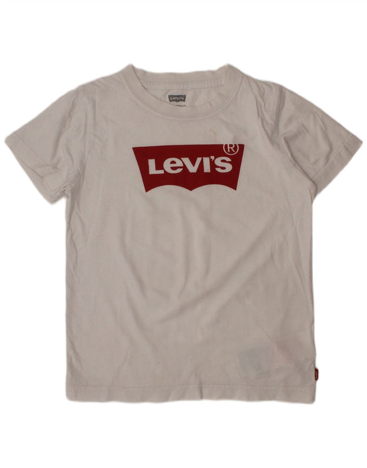 LEVI'S Boys Graphic T-Shirt Top 7-8 ετών Λευκό βαμβακερό