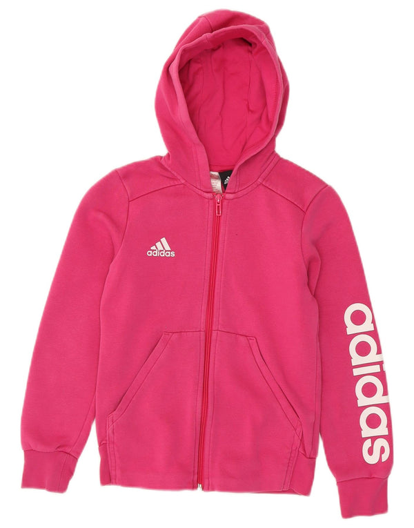 Γραφικό πουλόβερ Adidas με φερμουάρ με κουκούλα 9-10 ετών, ροζ βαμβακερό