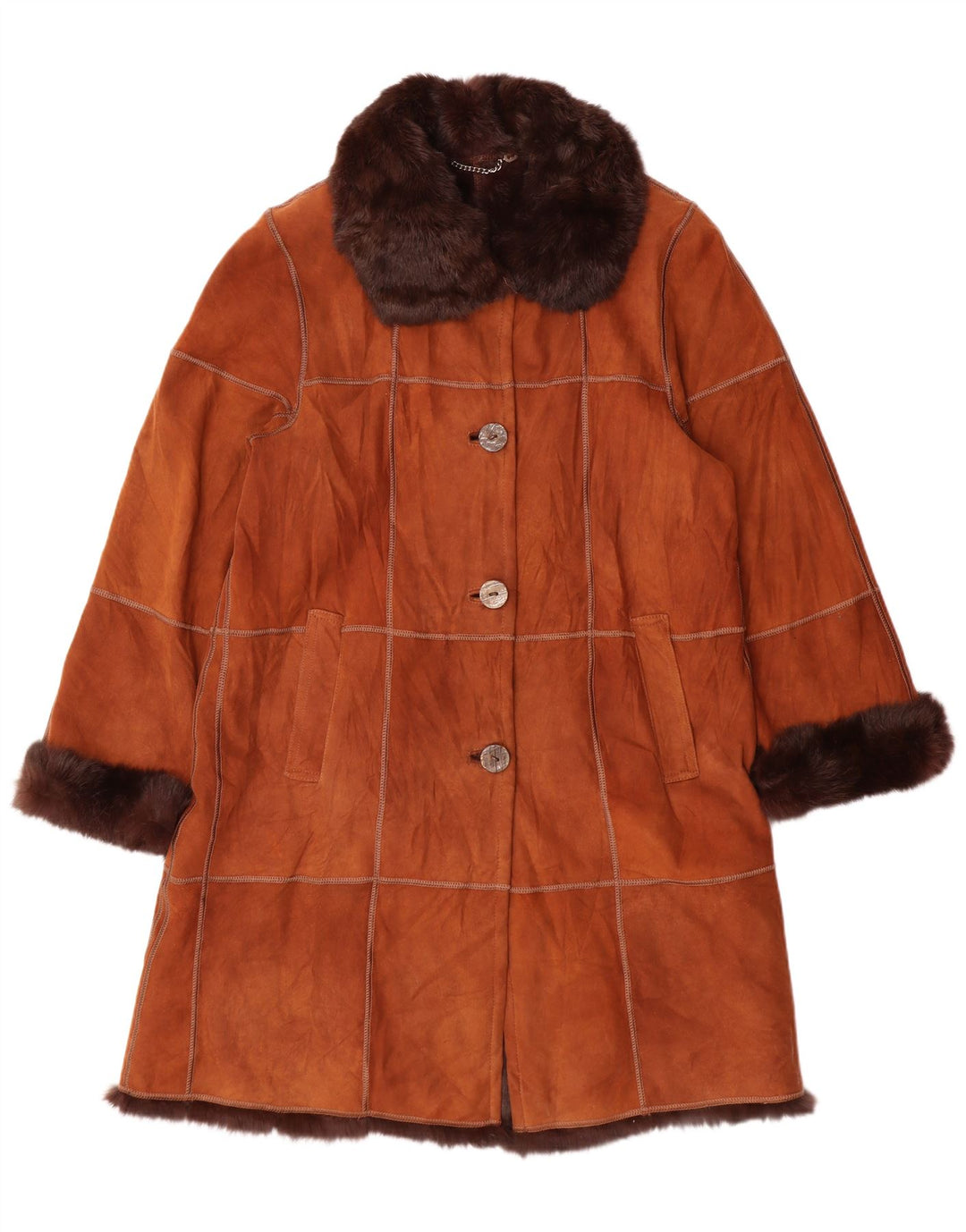 Γυναικείο Shearling Παλτό VINTAGE IT 44 Μεσαίο Καφέ Δέρμα