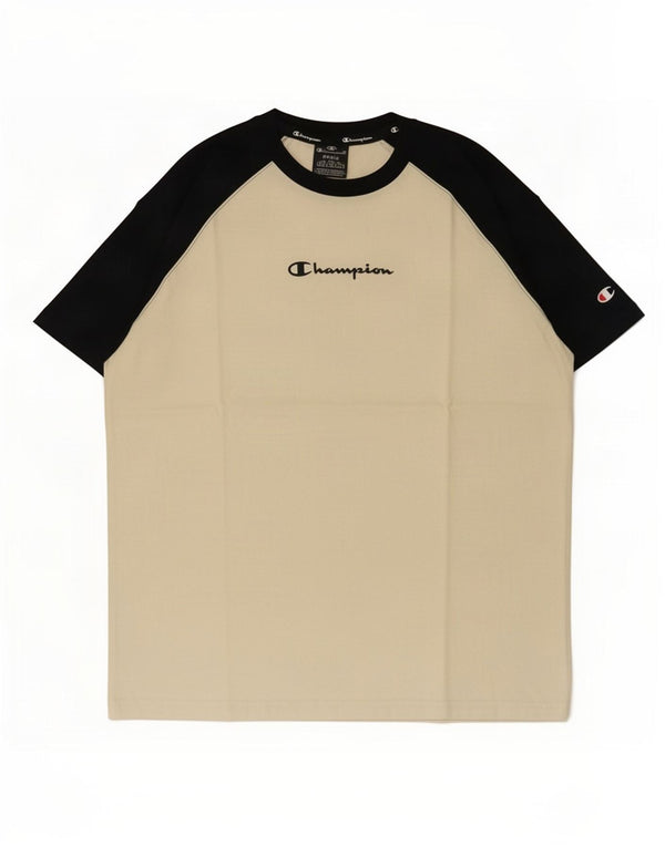 Champion Ανδρικό γραφικό T-Shirt Top Small Off White Colourblock Βαμβακερό