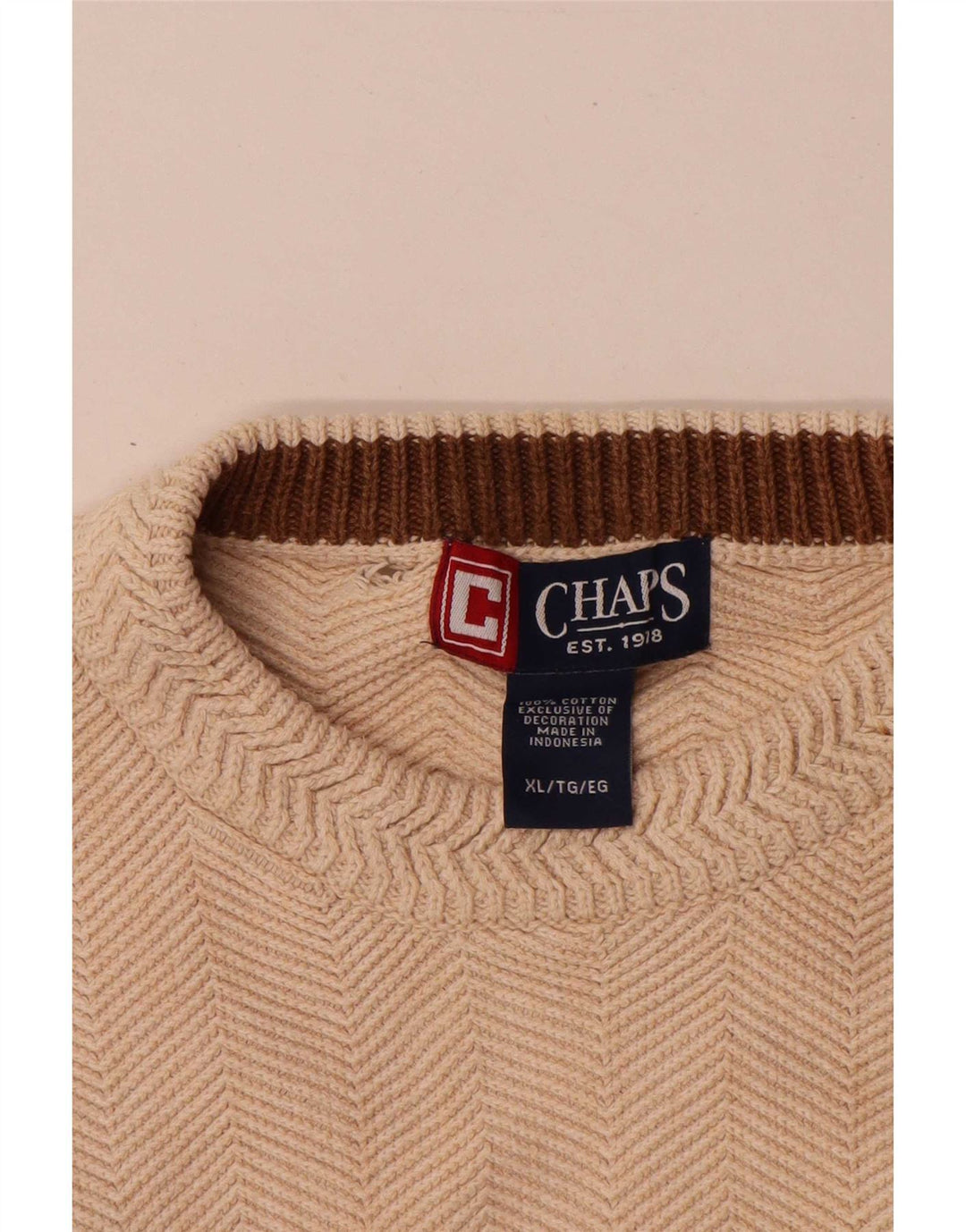 Ανδρικό πουλόβερ Chaps Crew Neck Jumper XL Μπεζ από βαμβακερό ψαροκόκκαλο