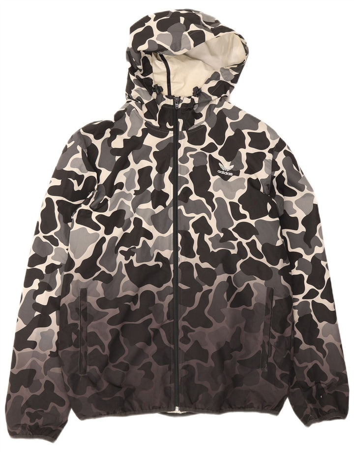 Adidas Ανδρικό μπουφάν βροχής με κουκούλα UK 38 Medium Grey Camouflage Polyester