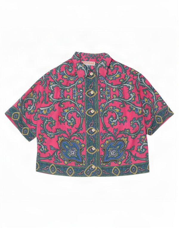 Vintage γυναικείο κοντομάνικο μπλούζα UK 10 Small Pink Paisley