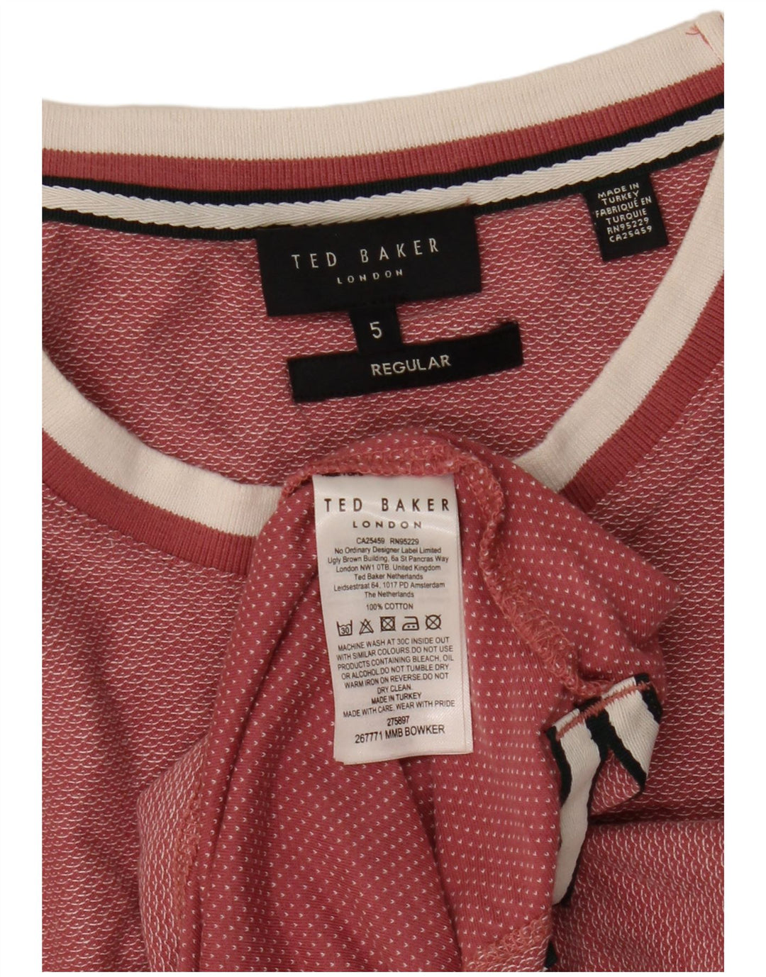 Ted Baker Ανδρικό T-Shirt κανονικό κορυφαίο μέγεθος 5 XL ροζ βαμβακερό