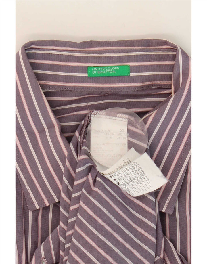 Ανδρικό πουκάμισο Benetton XL Μωβ ριγέ βαμβακερό