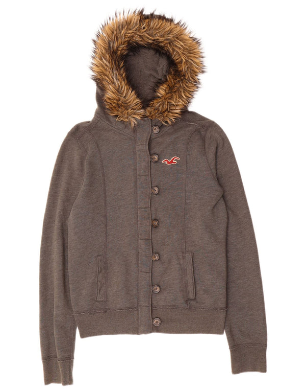 HOLLISTER Womens Zip Hoodie Sweater UK 16 Large Grey Acrylic