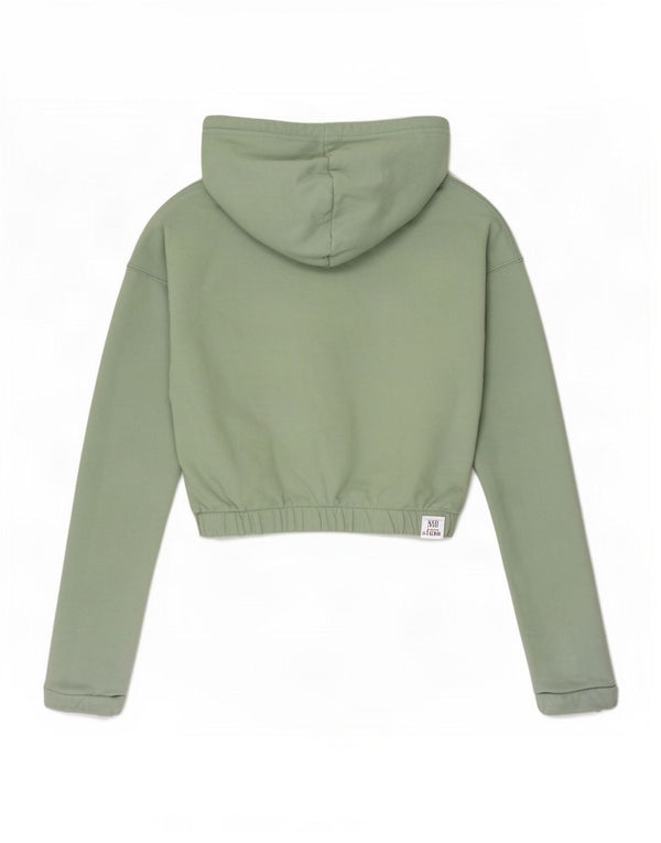 Adidas Crop Graphic Hoodie Jumper UK 8 Small Green Colourblock